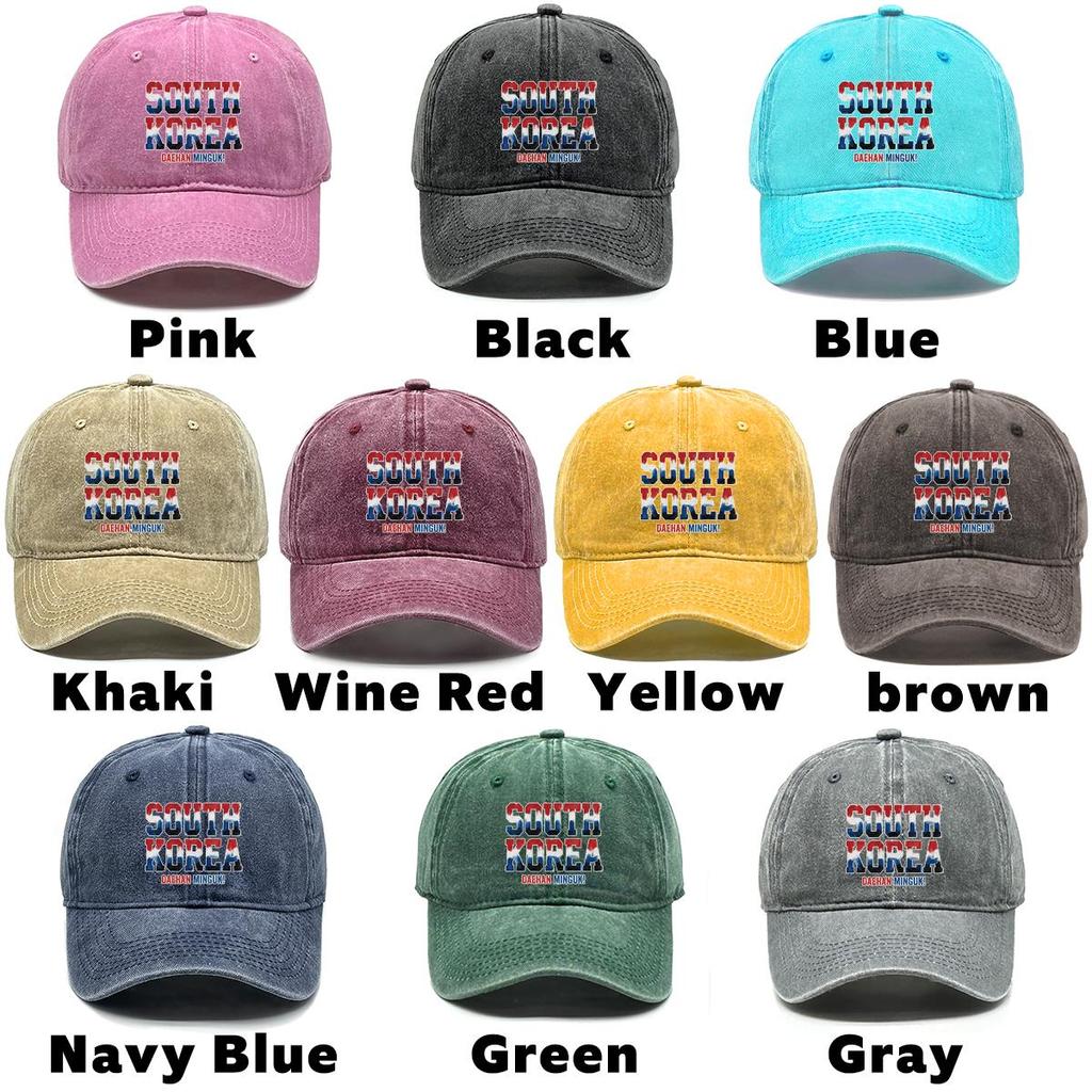 "SOUTH KOREA" "DAEHAN MINGUK" Flag Printed Sun Hat , Adjustable Snapback Baseball Cap Curved Brim Unisex Stylish Slouchy Dad Hat