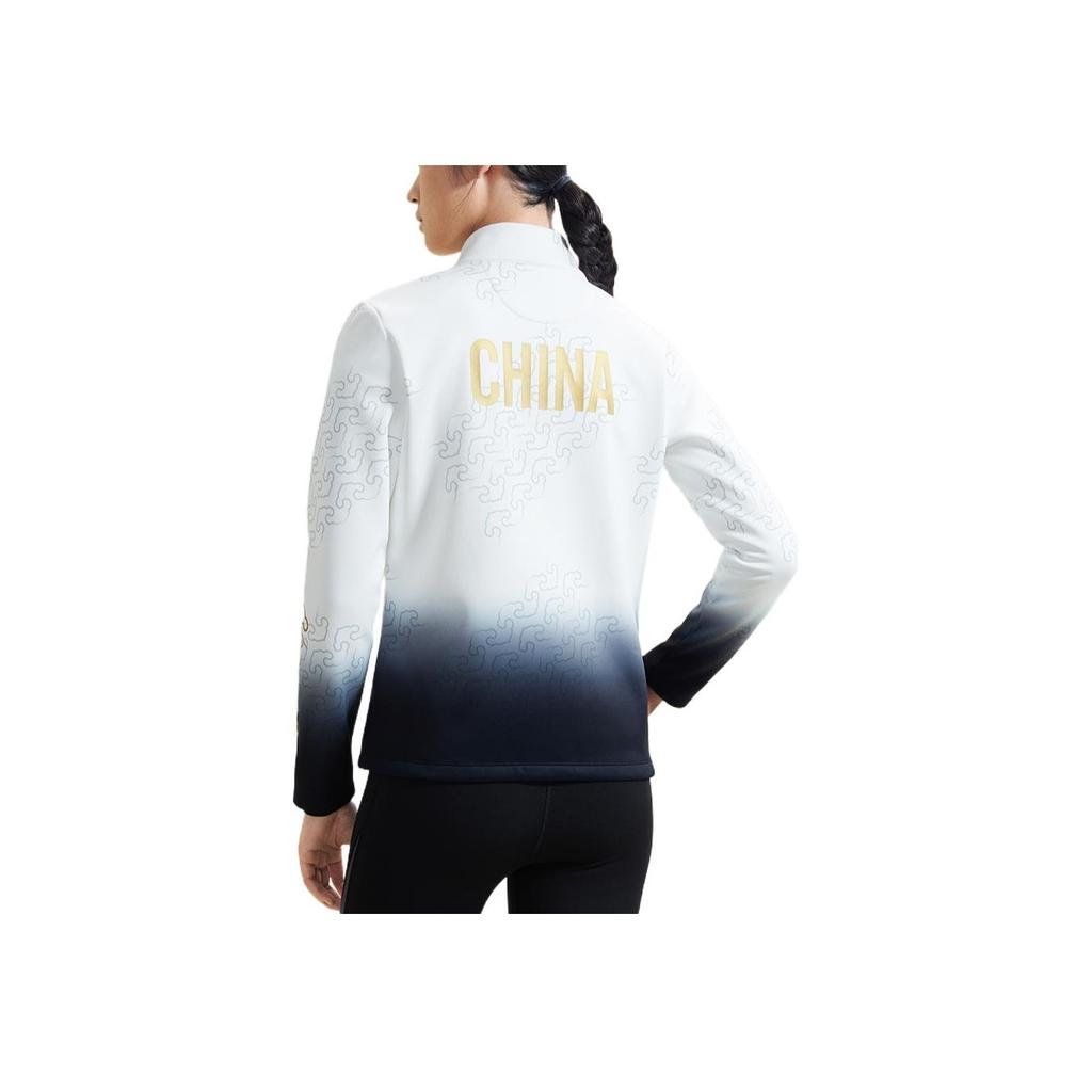 Anta Training Series All Over Striped Logo Zipper Fleece Jacket Women Jacket White 162247714-1