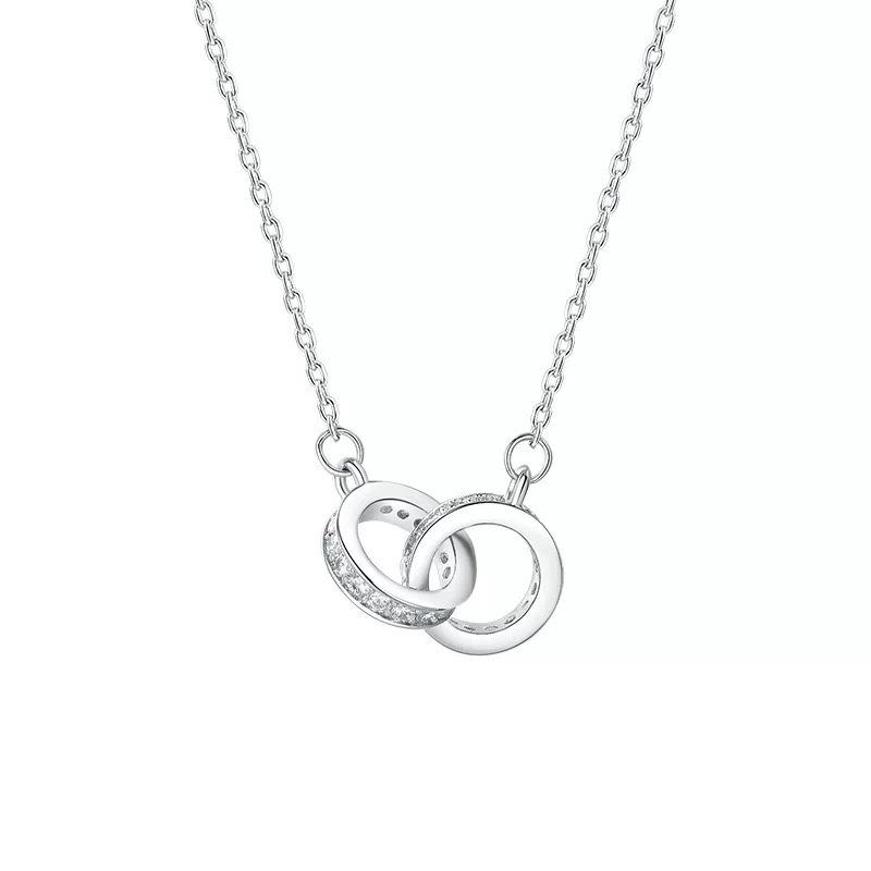 925 Sterling Silver Double Ring Necklace for Women , Light Fashion Layered Pendant , New Arrival 925 silver белый