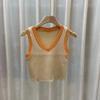 Summer New American Retro College Style Color Contrast Sweet and Spicy Short V-neck with A Small Vest Top with Halter