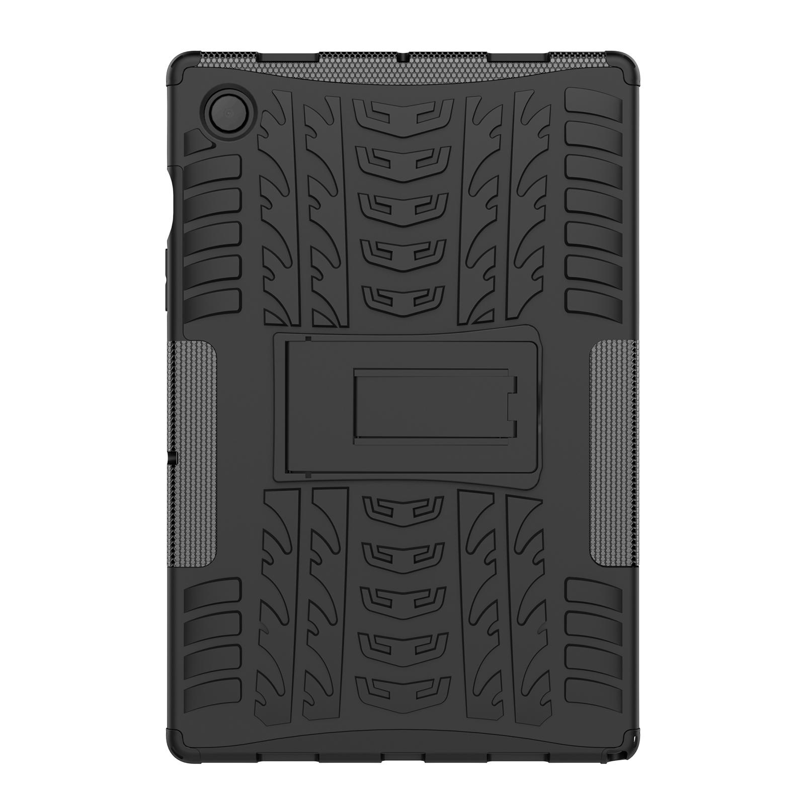 

For Samsung Galaxy Tab A8 10.5 (2021)/A8 10.5 (2022) Tire Texture Heavy Duty Hybrid Hard PC Soft TPU Impact Resistant Cover with Folding Kickstand Black