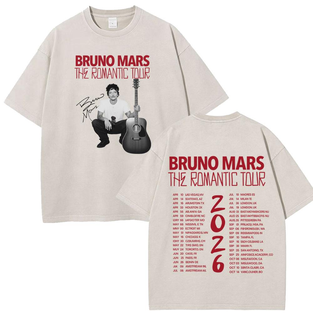 Bruno Mars The RoUnisextic Tour Print Vintage Washed Tshirt Unisex Women Fashion ONeck Cotton Loose Casual Gothic Punk Tshirts