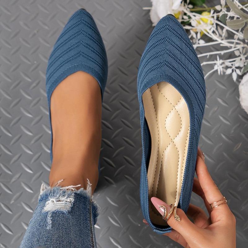 Dámské ploché boty se špičatou špičkou Jednobarevné Pletené slip-on boty Ležérní Prodyšné ploché boty Dámské ploché mokasíny Pohodlné dámské boty