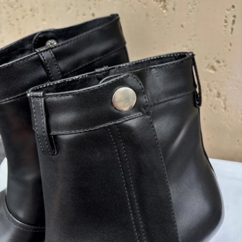 Fashion New Cowhide 5cm Irregular Low Heel Black Brown Short Boots Autumn Winter Fashion Short Plush Warm Ankle Women's Boots Size 40