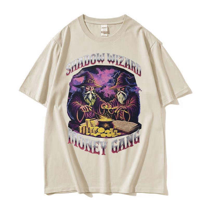 Vintage Shadow Wizard Money Gang Funny Meme Tee Shirt Men Women Harajuku Gothic Fashion Cotton Short Sleeve Tshirts Streetwear