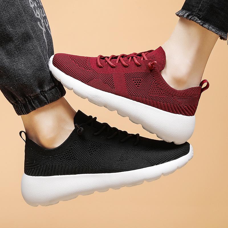 2024 šněrovací pletené tenisky pro muže a ženy, prodyšné a lehké párové běžecké boty, vysoce elastické platformové síťované boty, boty pro dojíždění
