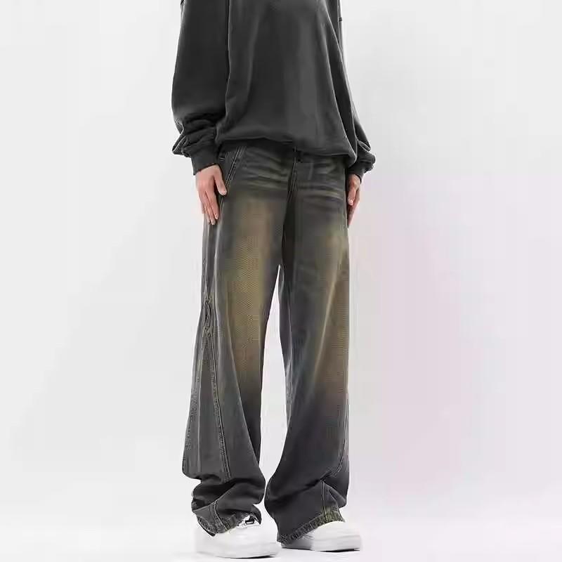 American Washed Old Wide-leg Jeans Men's Autumn and Winter Trendy High Street Loose Drape Straight Mopping Long Pants