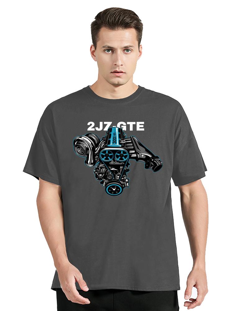 Japan Car 2JZ Engine Turbo Tuning JDM Printing T-Shirt Custom Casual Cotton O-Neck Tshirtunisex Clothing Oversized T Shirt