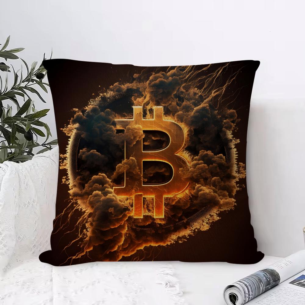 Classic Bitcoin Cushion Cover Eco Linen Pillow Case DoubleSided Print Breathable Durable Hidden Zipper Home Decor Gift