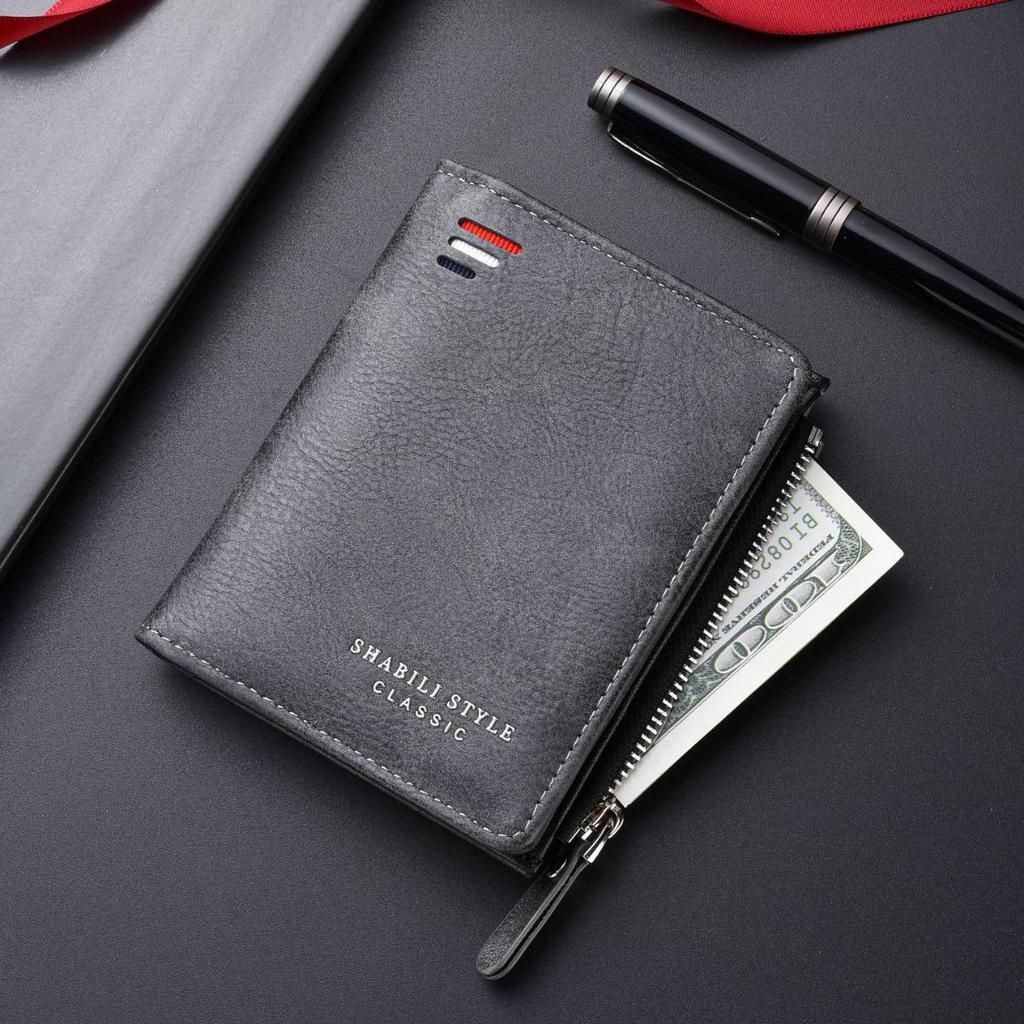 Men's High-End Casual Zipper Wallet - Short, Large Capacity, Multifunctional Billfold & Coin/Card Holder.