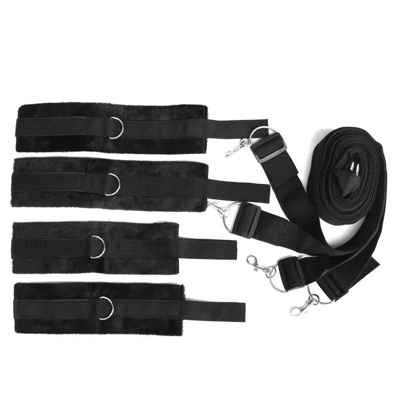 Bondage Restraint Set pro páry – Nastavitelná pouta na ruce a kotníky s popruhy na postel, Měkká SM pouta pro erotické hry pro dospělé