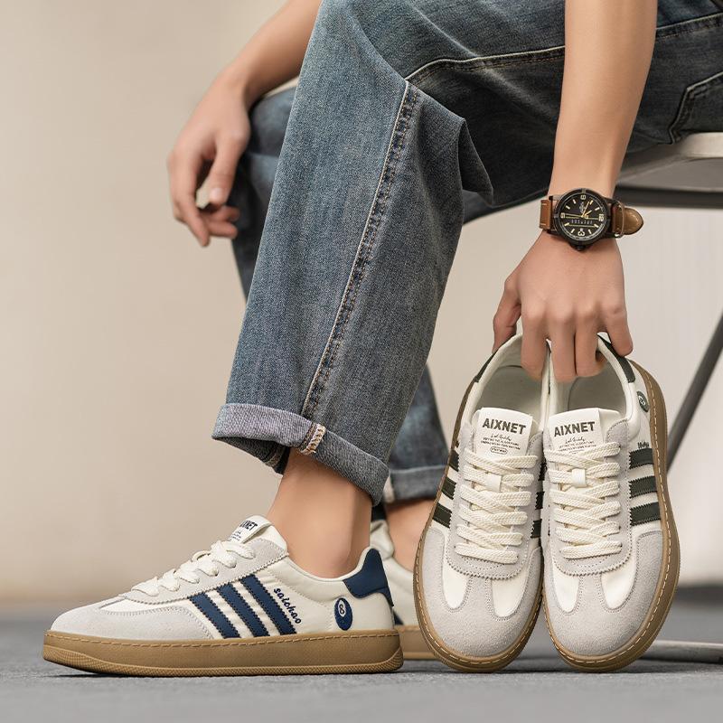 Three bars German training shoes men's genuine leather 2025 new casual shoes men's trendy shoes versatile board shoes retro men's shoes