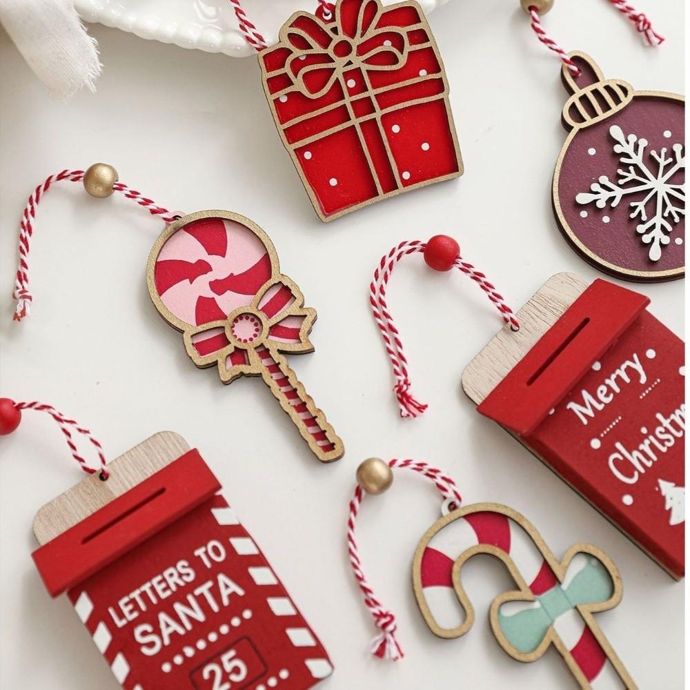 New Red Christmas Wooden Plaque Ornaments Wooden DIY Christmas Tree Pendant Christmas Tree Hanging Ornaments Home Party Decor