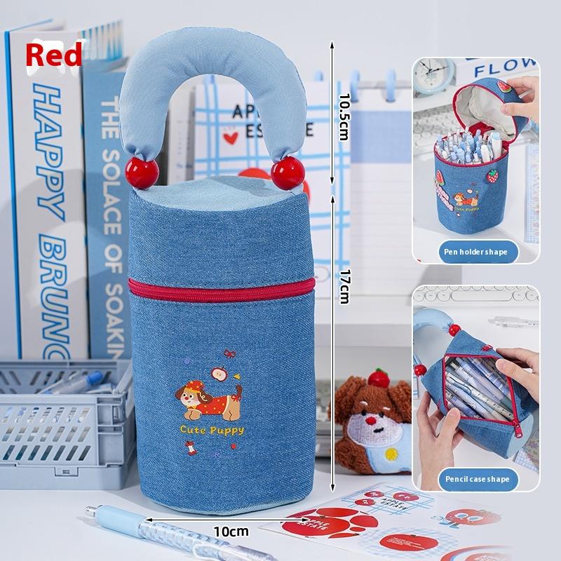 

Kawaii Sausage Dog Round Barrel Pen Bag Multi-Function Stationery Case Cute Handheld Storage Bag For Student School Supplies A2