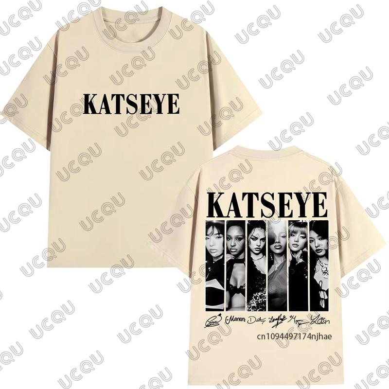 2026 New Vintage Korean Style Katseye Graphic Cotton WoUnisex Tshirt Summer Casual Kpop Streetwear Tees Oversized Unisex Tops