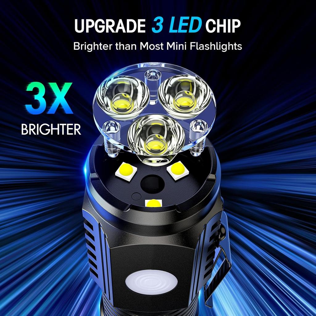 Super Bright 3 LED Flashlight Type-C Rechargeable Zoom Torch Portable MINI Lantern Powerful Outdoors Camping Cycling Hiking Lamp