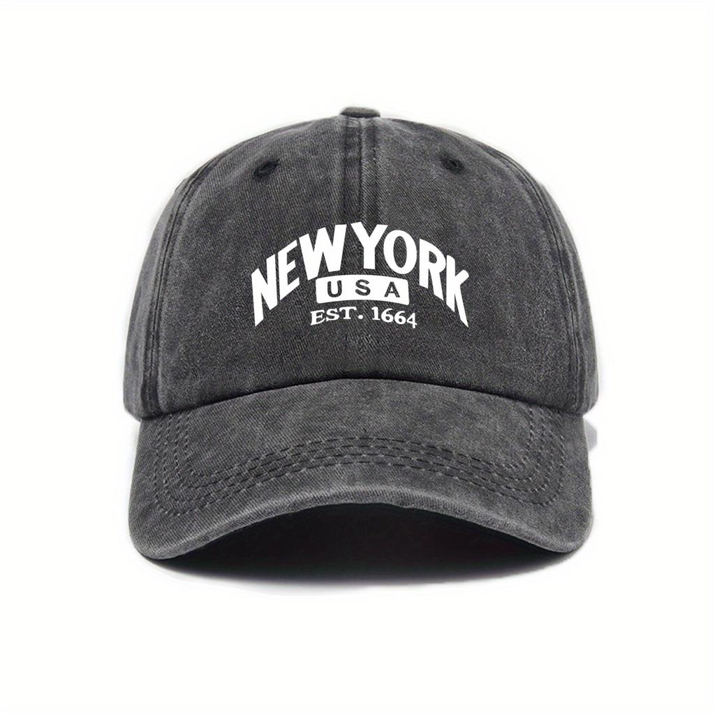 New York Usa Est. 1664 Urban Themed Adjustable Baseball Cap With Sun Protection, Woven Polyester Material, Hand Washable