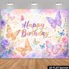 2D verspielter Schmetterlings-Geburtstags-Hintergrund mit Blumen und Sternen Foto-Booth-Banner