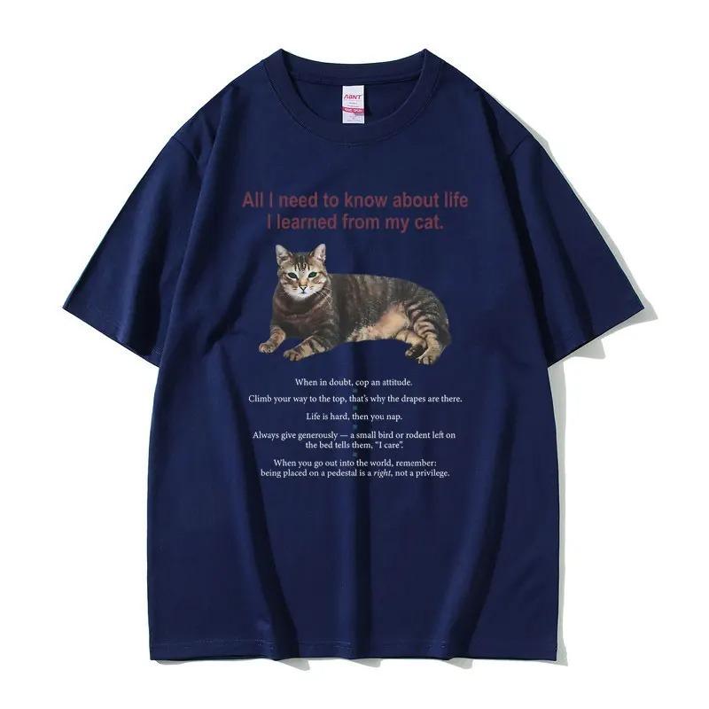 All I Know About Life I Learned From My Cat Pattern TShirt Cotton Loose TShirt for Unisex and Women Cute Unisex Tshirts