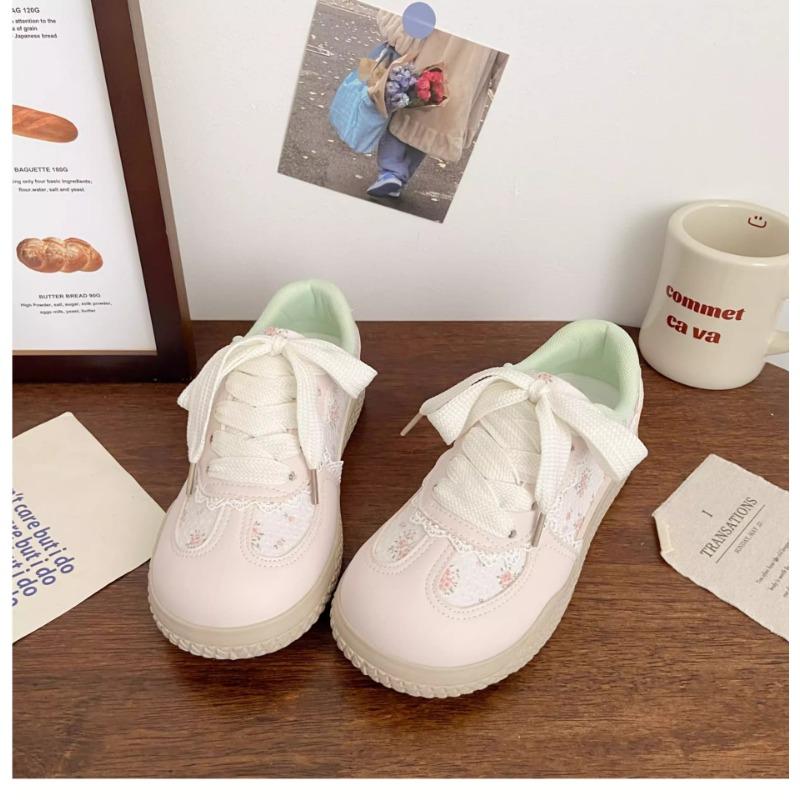 Women S Pink Floral Breathable Casual Sneakers Korean Style Cute Flat Shoes