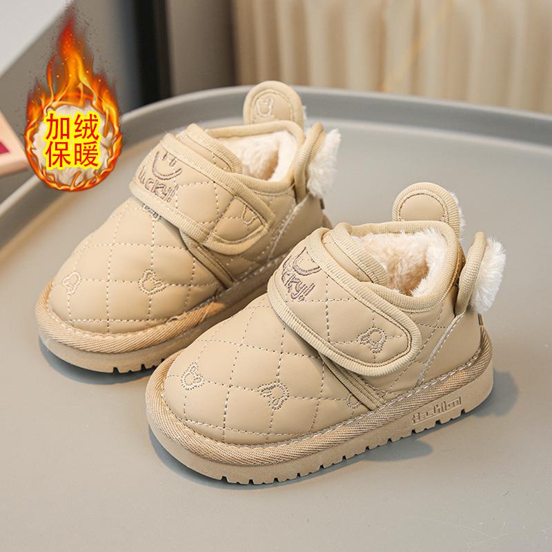 

Детские зимние ботинки для отдыха, новый стиль зимы, мужские и женские ботинки из хлопка с завязкой-бабочкой, маленькие, средние и детские короткие ботинки из плюшевого хлопка 30 бежевый