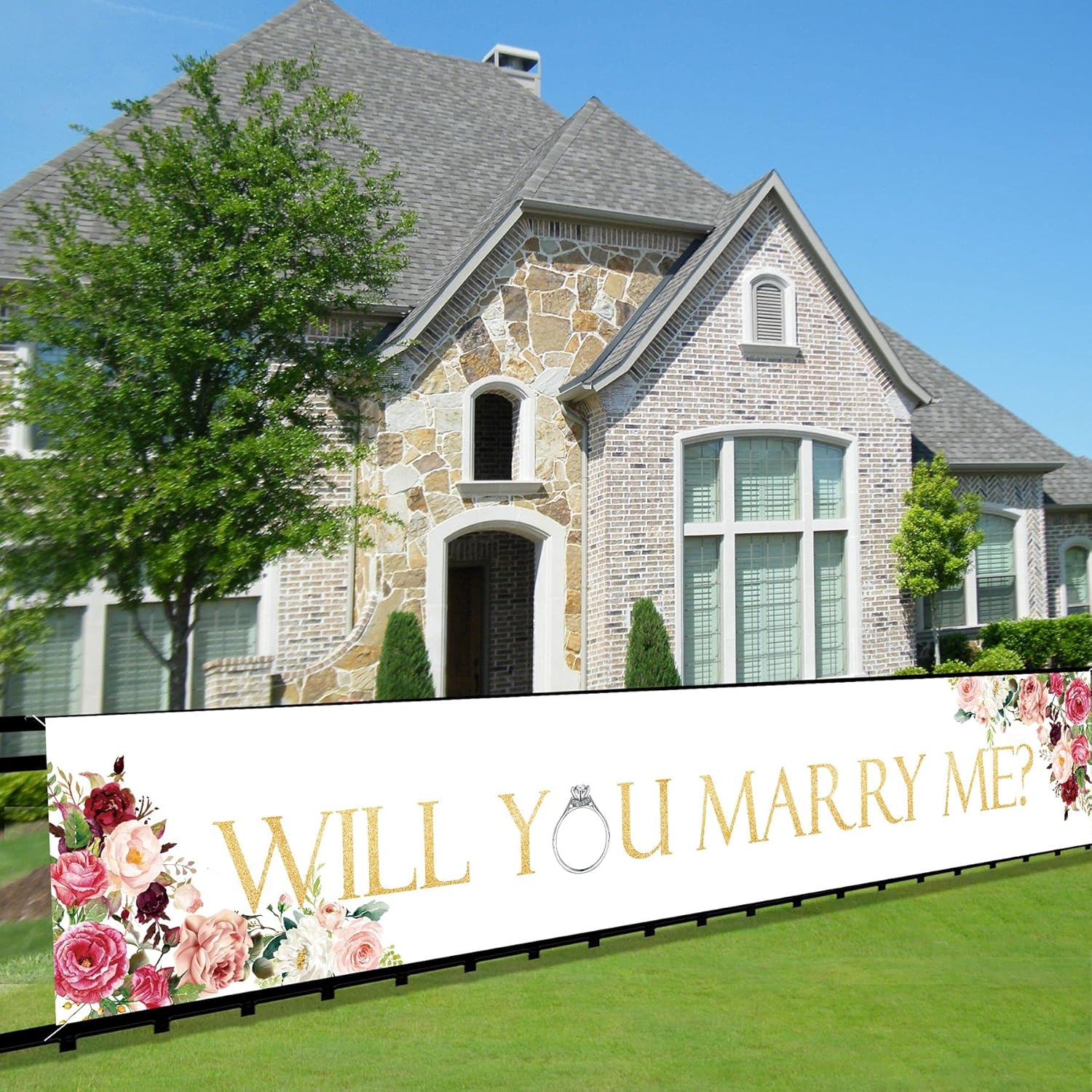 Will You Marry Me Banner Decorations, Bridal Shower Party Porch Sign Decorations Supplies, Large Wedding Engagement Party Photo Booth Backdrop Will You a