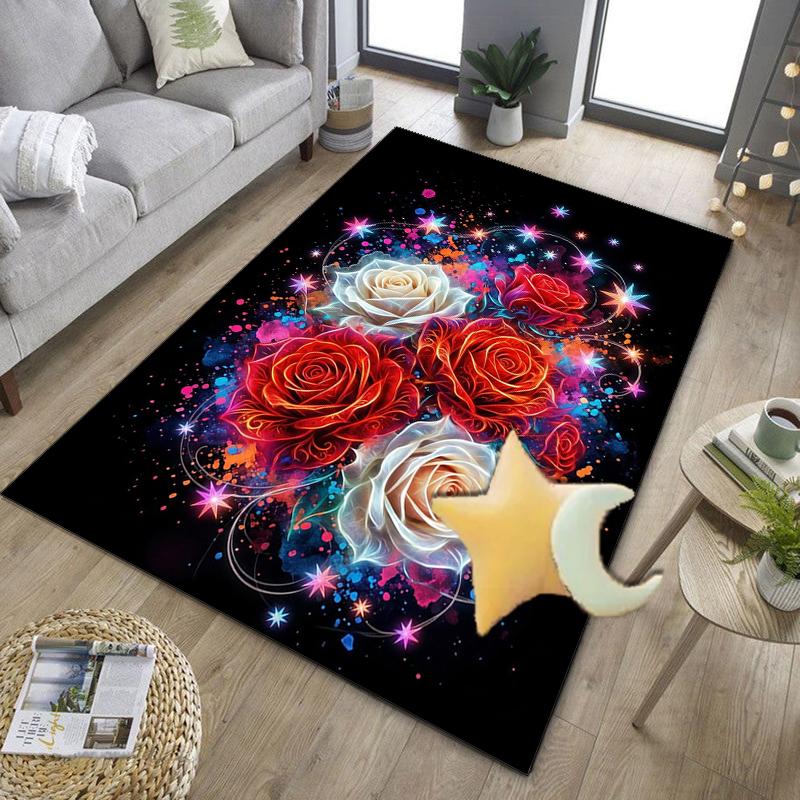 Starry Night Roses Office Rug Chair Mat, Entryway Carpet, Suitable for Front Door, Bedroom, Living Room, Desk, Holiday Gift