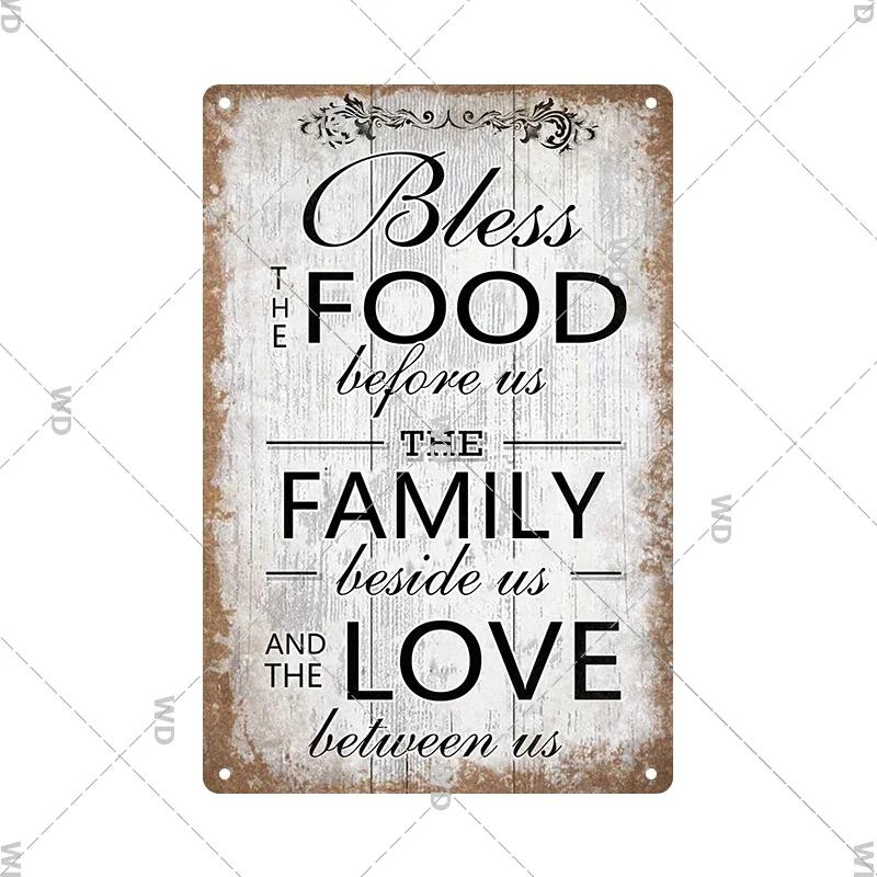 Retro Tin Sign Kitchen Rules Food Iron Painting Wall Art Metal Vintage Plaque Metal Posters for House Home Dinning Room Decor