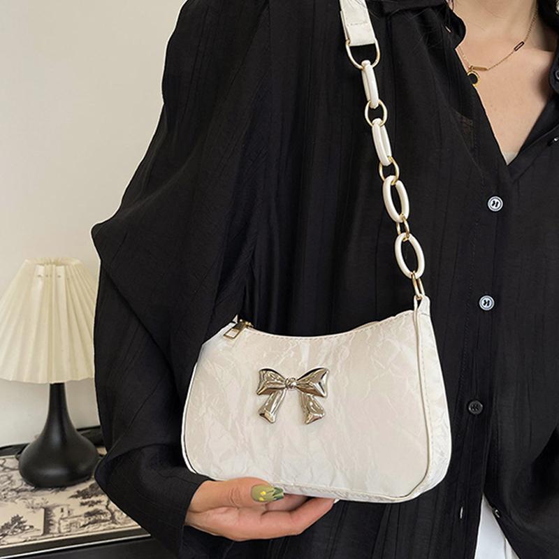Sweet And Fresh Bowknot Handbag For Women  Style Trendy Underarm Messenger Bag Chain Shoulder Bag