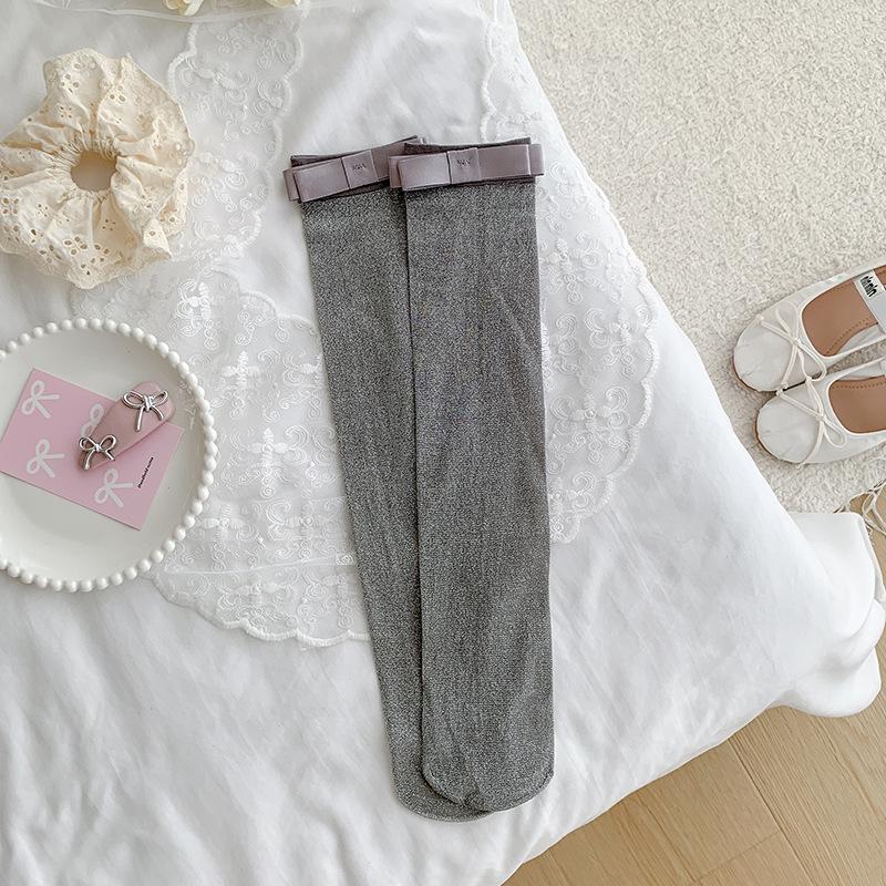 

Весенне-летние тонкие гольфы до колена для девочек в балетном стиле с серебристой нитью и бантом 1 pair серый