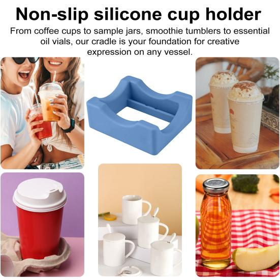 Silicone Cup Holder Tray with Built-in Slot for Crafts Small Flexible Stand for Vinyl Decals Mug Decorating Accessory