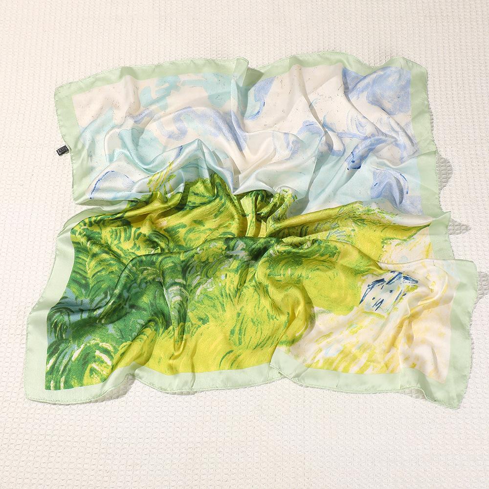 

Printed Small Square Scarf, Silk Scarf, Women S Square Scarf, Hair Tie Atmosphere Scarf, Korean, Trendy Neck Protection And Sun Protection Scarf. 70*70cm