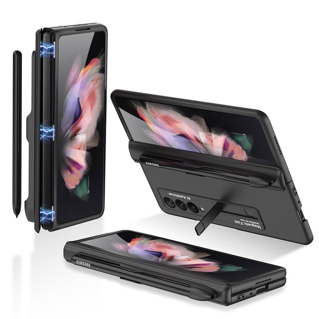 Ebesfous Case For Samsung Galaxy Z Fold 3 With Magnetic Holder All -Inclusive Case For Galaxy Z Fold3 Protective Cover With S Pen