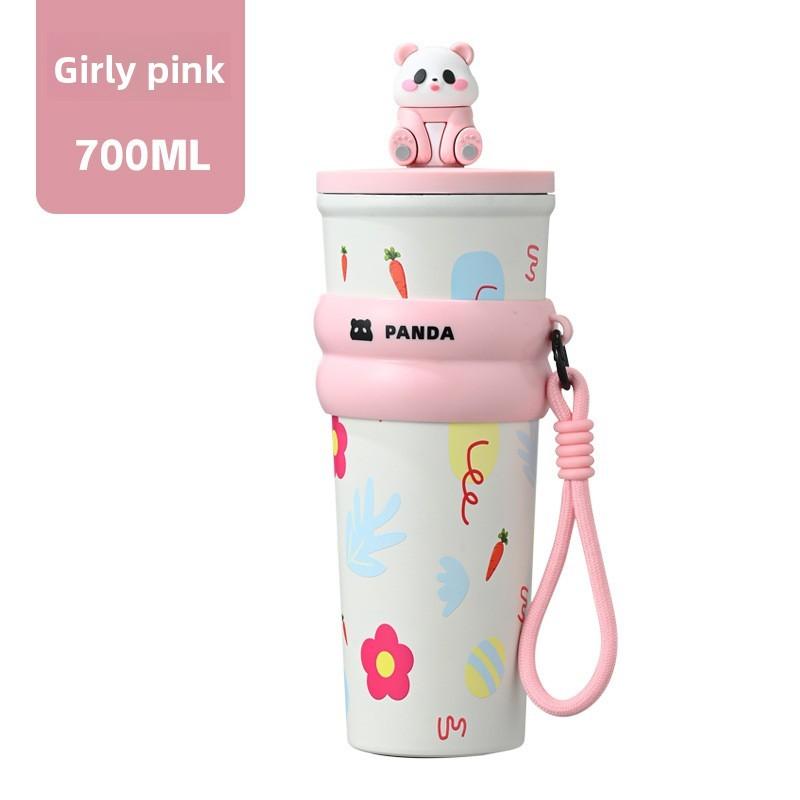 

Panda Character 700ml Insulated Travel Mug With Leakproof Lock For Office And Outdoor Use рожевий