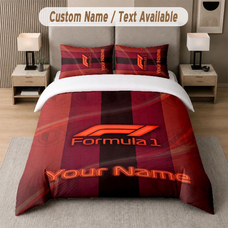 Custom Bedding Set F1 Pattern, Print Name Text 1 Duvet Cover Plus 2 Pillowcases Home Textile