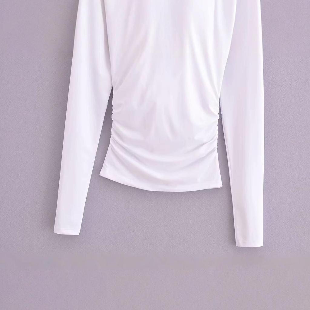 Autumn 2024 Women's European & American Style Versatile Pleated Long-Sleeve Drape Top