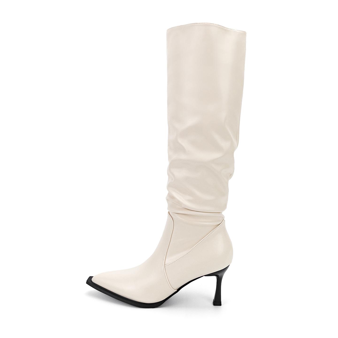 

[Factory making goods] High heels women s stiletto heel stacking boots 2025 new calf thin pointed boots 40 білий