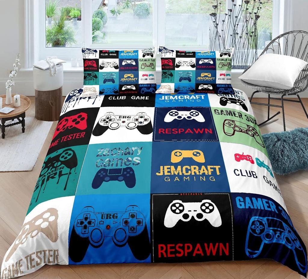 Gamer Bettwäschesets für Jungen Gaming Bettbezugset Videospiele Bettdeckenbezug Play Designs Bettset mit Kissenbezug Geschenk