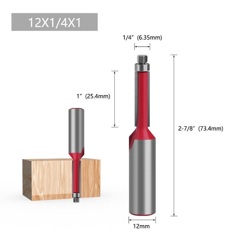 1/4 stk 1/2 tommer 12 mm skaft ende Dobbel fløyter Kulelager Flush Router Bit Rett skaft Trim Trefreser for trebearbeiding