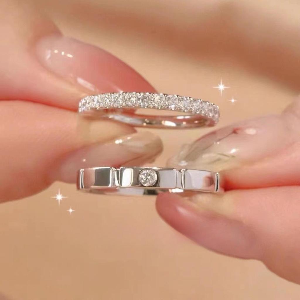 2 Pcs Silve Gorgeous Shiny Zircon Stone Ring For Women Engagement Wedding Luxury High Quality Couple Rings Copper