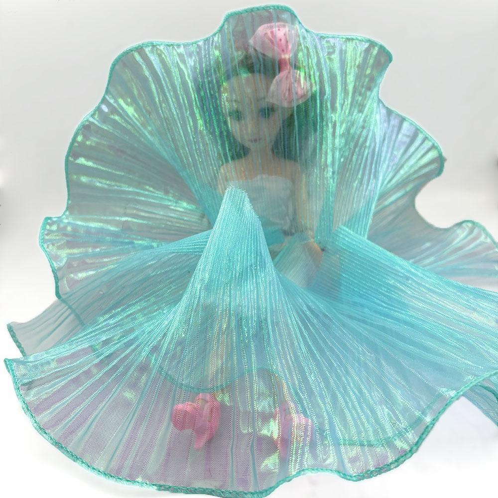 Lace Trim Organza Fabric Mermaid Ruffled Transparent Iridescent Laser Pleated for Patchwork Skirts Wedding Sewing Costume Supply