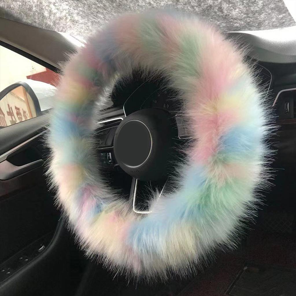 Fluffy Steering Wheel Cover Gift for Women Winter Warm Imitation Plush Car Protector Universal Fit Dia 37-38cm/14 Inches