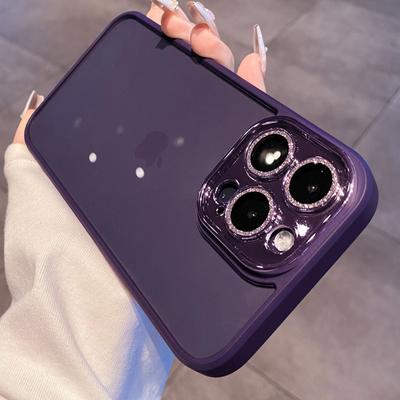 Lila Linse Glitzer Diamant Klare Handyhülle für Iphone 14 13 12 11 Pro Max Len Schutzbeschichtung stoßfeste Hybrid-Rüstungsabdeckung