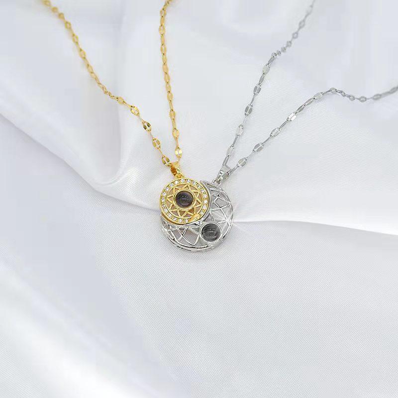Sun And Moon Attraction Clavicle Chain 100 Kinds I Love You Language Projection Couple Necklace Simple Ladies Jewelry