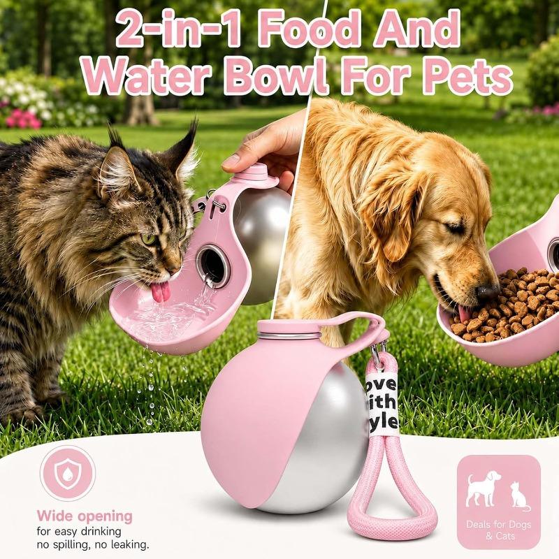 2-in-1 Tragbare Hundewasserflasche, Hundewasserflaschen für Spaziergänge und Reisen, 285ML Edelstahl Hundetrinkflasche & Silikonschale