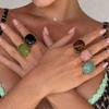 KunJoe Exquisite Multi-Color Acrylic Resin Adjustable Ring Women 18K Gold Plated Stainless Steel Rings Summer Waterproof Jewelry
