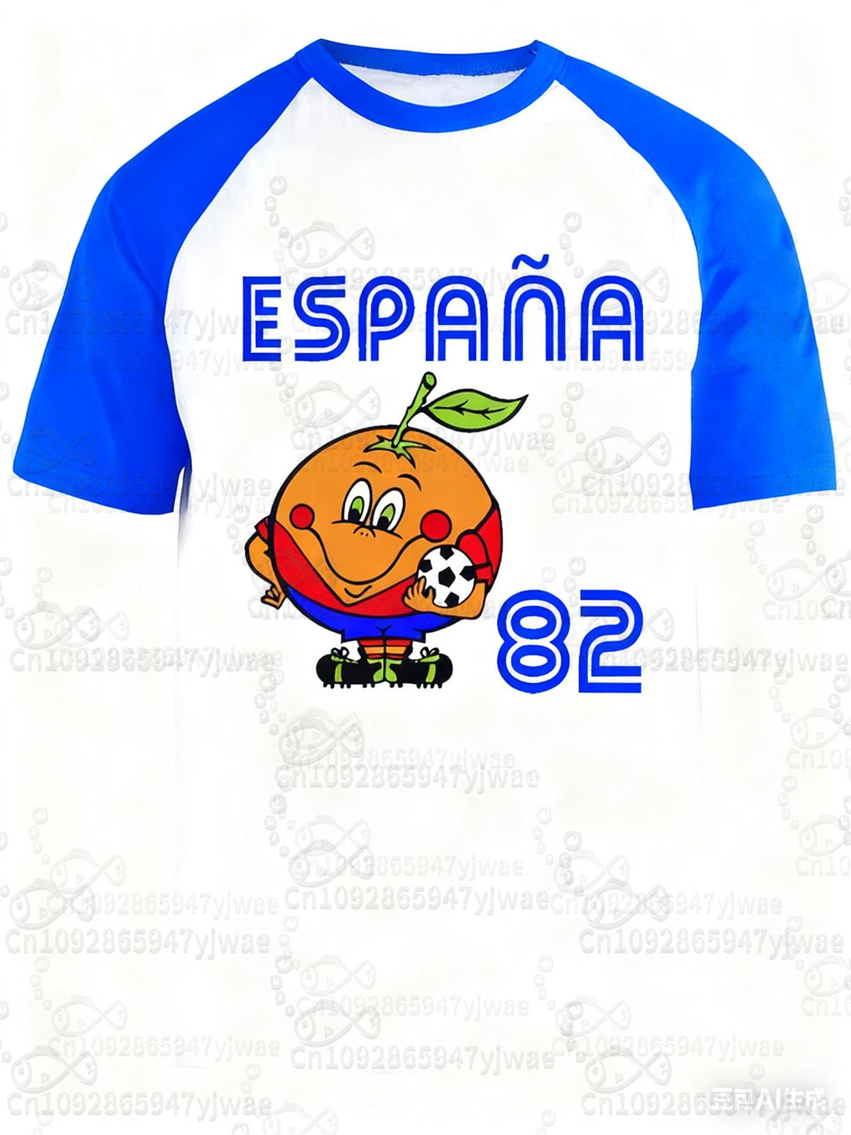 Spain 82 Naranjito Football Sports T Shirt For Men Women Unisex O-Neck T-Shirts Retro Commemorative Football Jersey men T-Shirt XXS