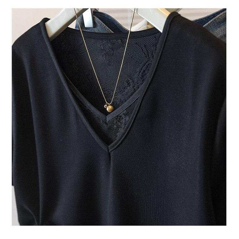T-Shirt for Women Summer Plus Size Long Sleeve Top Round Neck Casual Stretch Loose-Fit T-Shirt