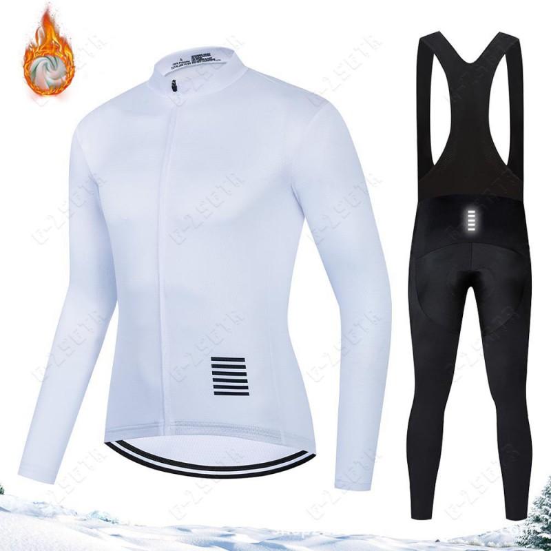 Long Sleeve Cycling Jersey Set Quick Dry Unisex Bib Pants Fleece Lined Outdoor Bike Team Wear