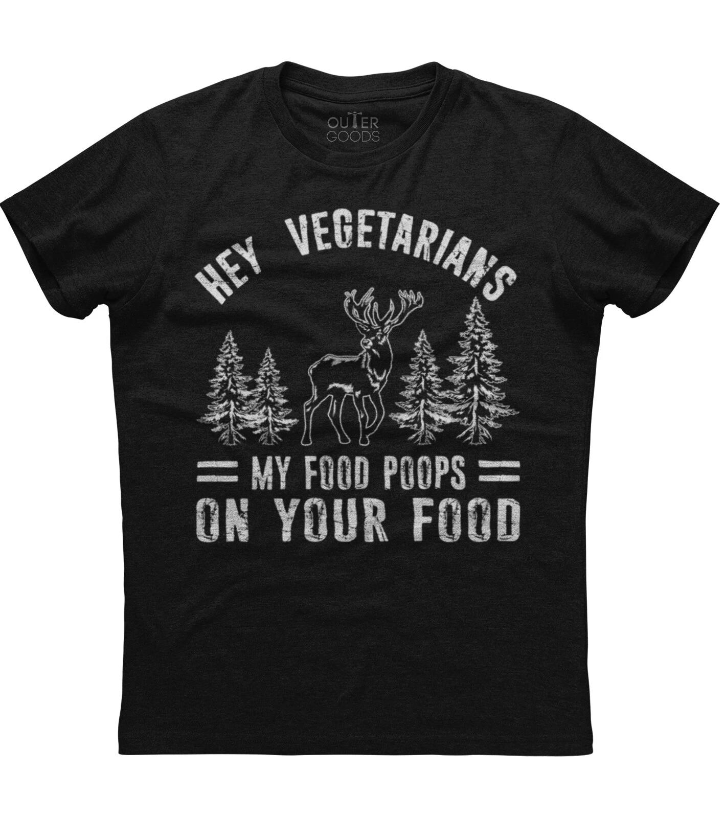 Hey Vegetarians My Food Poops On Your Food Cute Deer Unisex Black Cotton T-Shirt M
